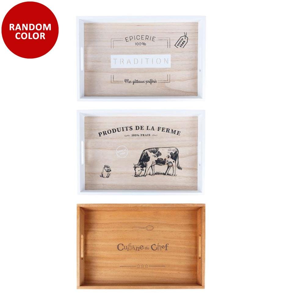 Set aus 3 rechteckigen Tabletts - 45 x 30 cm / Holz / Sortiert
