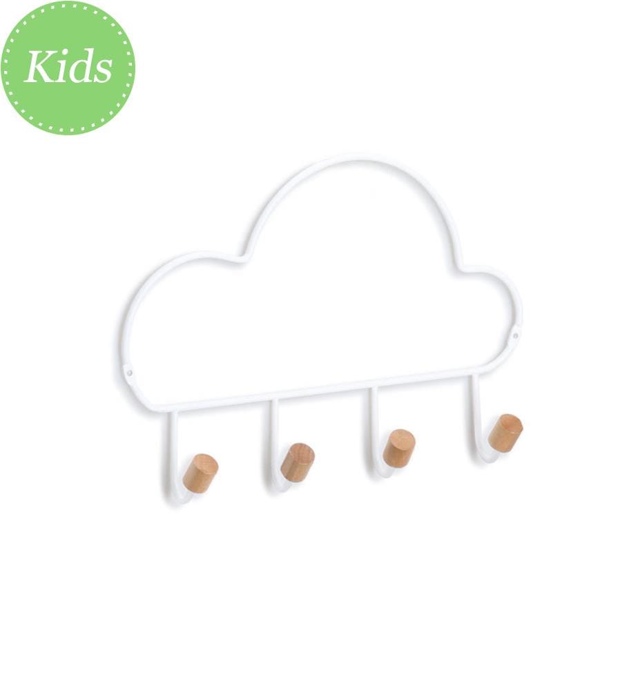 Hakenleiste mit 4 Haken Cloud, Metall/Holz - Weiss