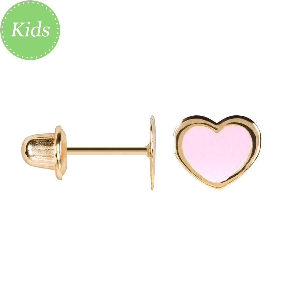 Boucles d'Oreilles Coeur Rose - Or Jaune