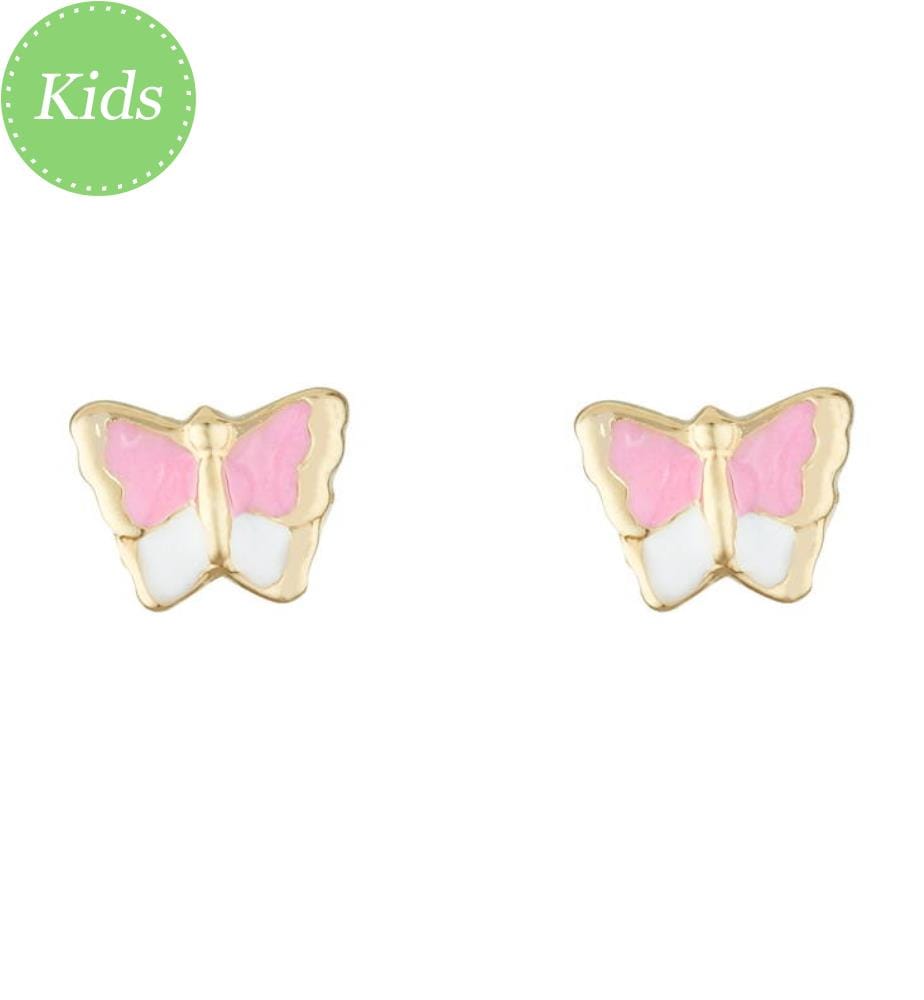 Boucles d'Oreilles Papillon Amoureux - Doré et Rose