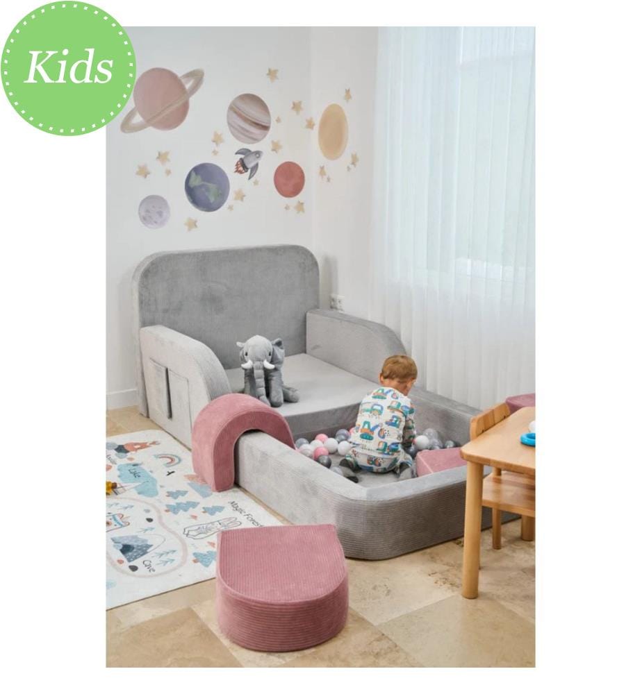 Letto per bambini, tessuto felpato a coste 100%, grigio