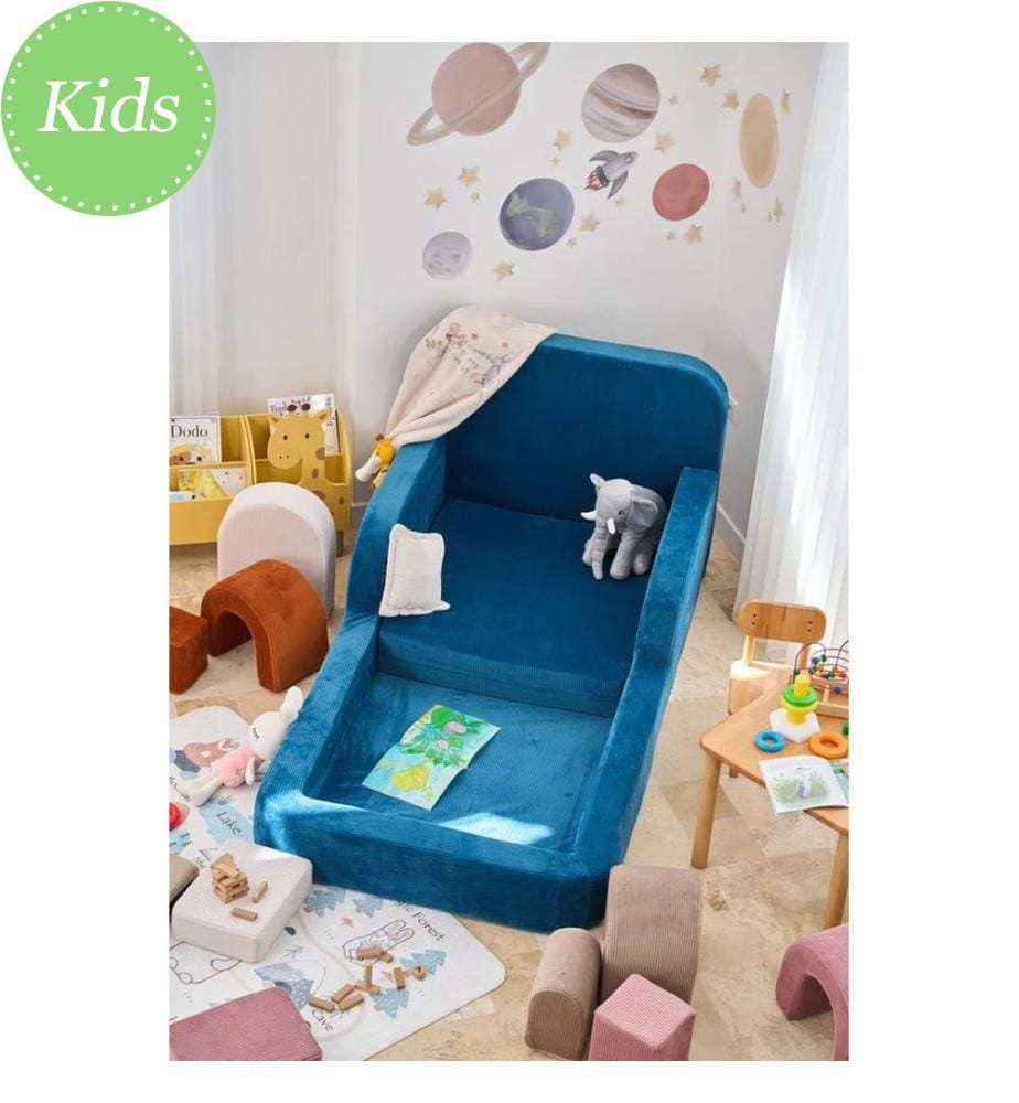 Letto per bambini, tessuto felpato a coste 100%, indaco
