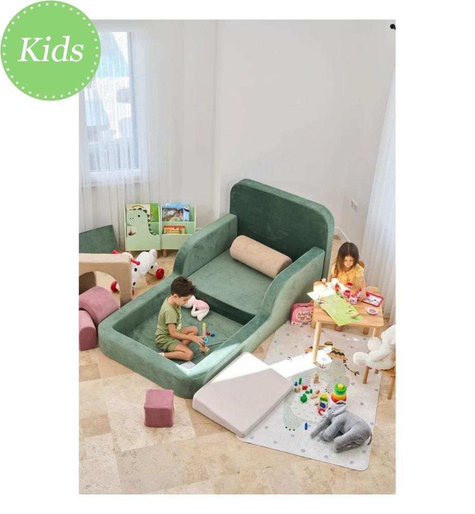 Letto per bambini, tessuto felpato a coste 100%, verde
