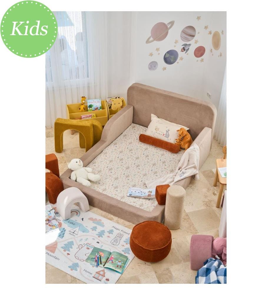 Letto per bambini, tessuto felpato a coste 100%, beige