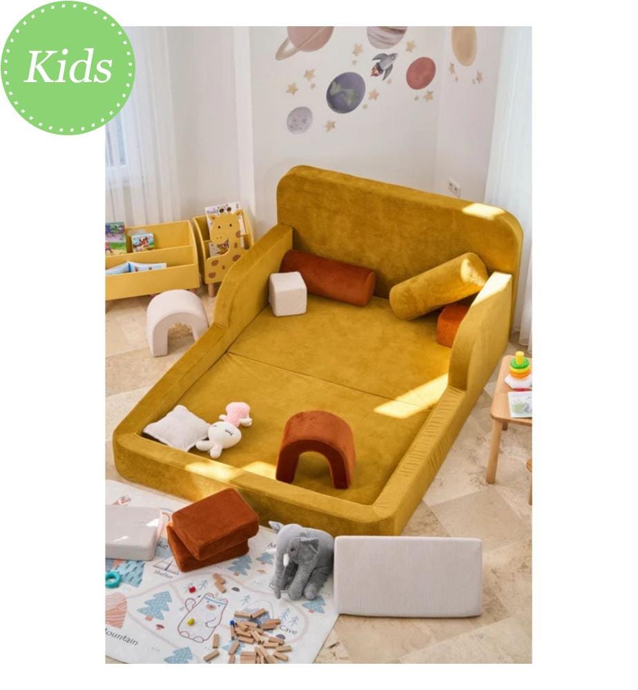 Letto per bambini, tessuto felpato a coste 100%, color senape
