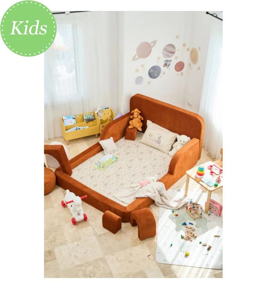 Letto per bambini, tessuto felpato a coste 100%, rosso piastrella