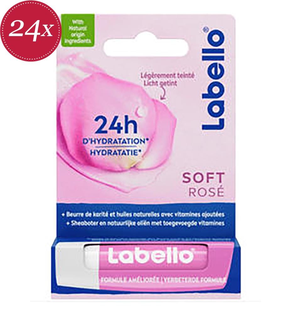 24er Pack Feuchtigkeitsspendender Lippenpflegestift Zartrosa 4,8G