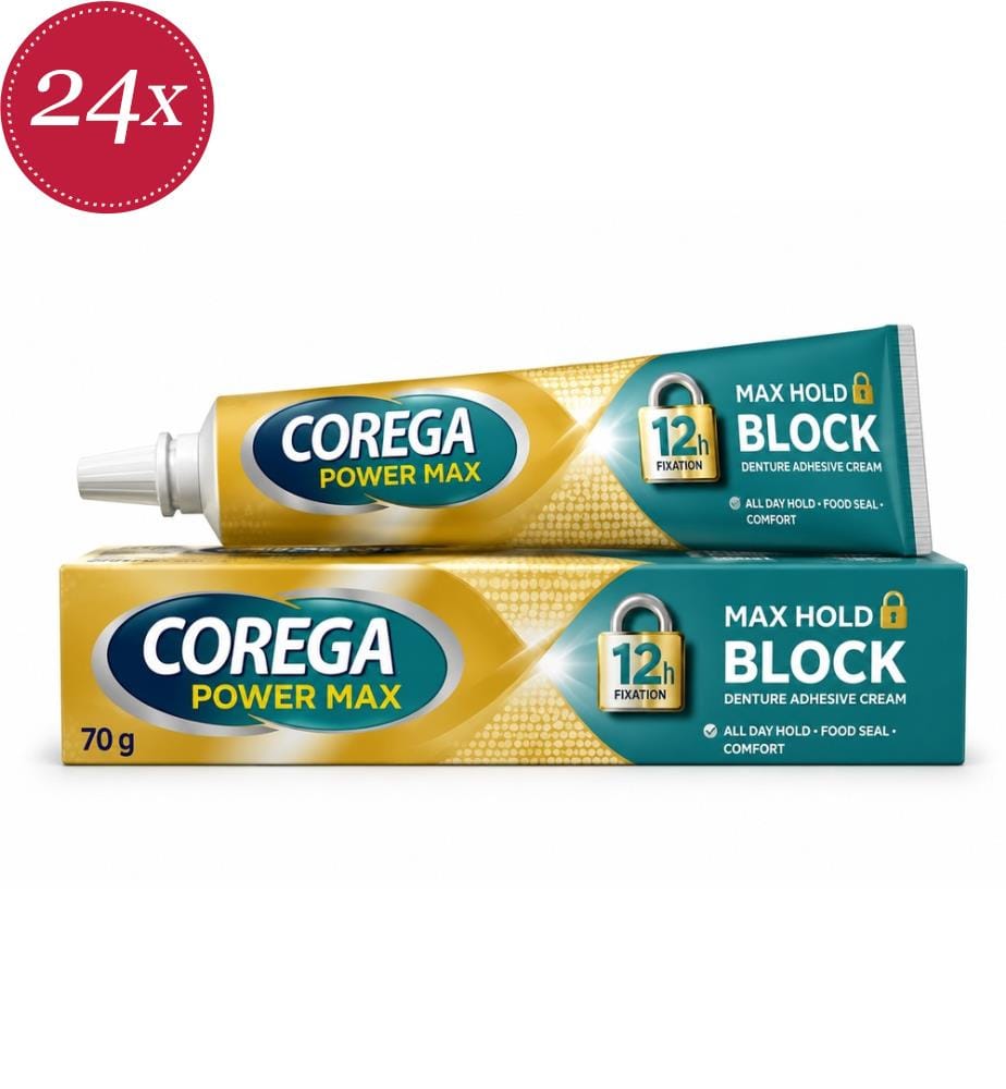 Lot de 24 pâtes adhésives Power Max pour prothèses dentaires, fixation et barrière anti-particules, Menthe douce - 70 g