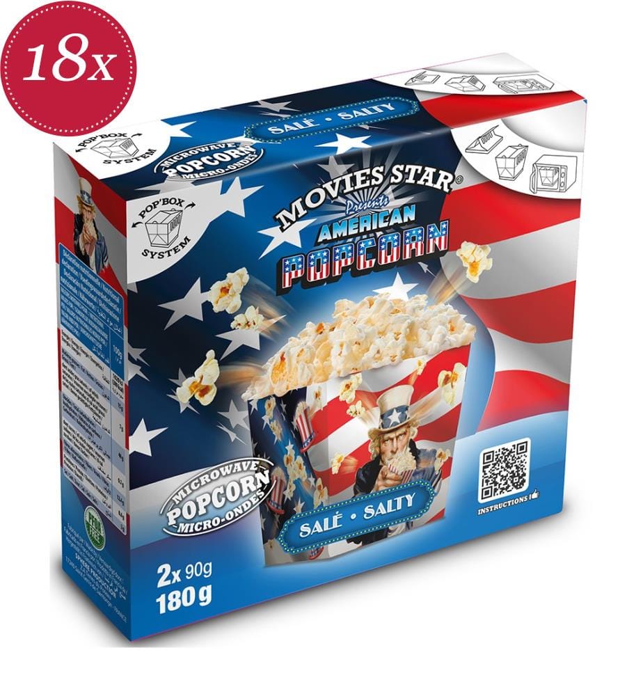 18x Movies Star Pop Up Box Microwave Popcorn Salt - 2x90g