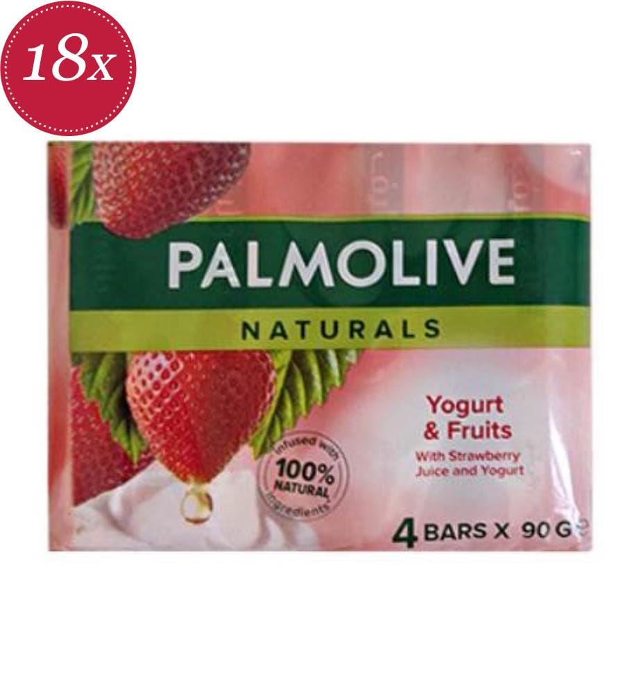 18 bars of solid shower soap, 4 × 90 g each, Yogurt & Fruit