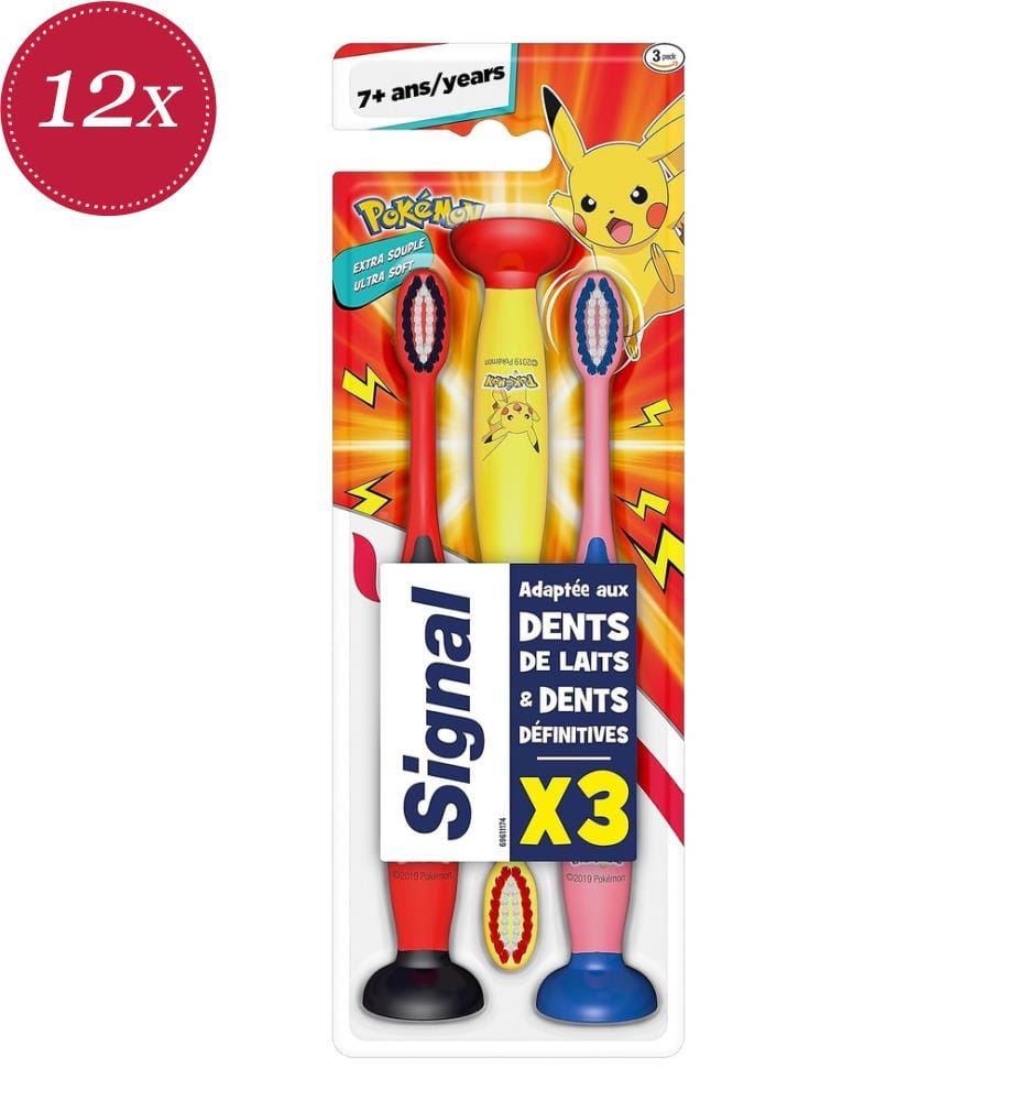 Confezione da 12 spazzolini da denti morbidi a ventosa per bambini 7+ anni x3 confezione Pokemon