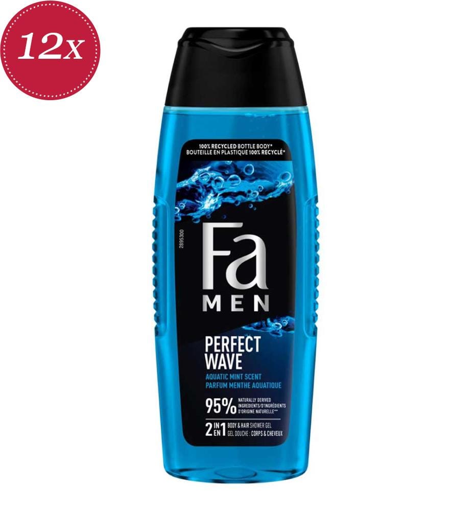 Set di 12 gel doccia 2 in 1 per corpo e capelli Perfect Wave Aquatic Mint per uomo - 50 ml