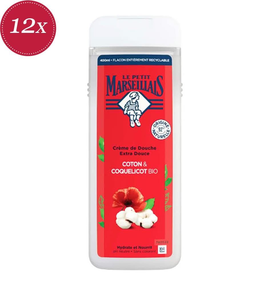Set di 12 gel doccia al latte di cotone e papavero 400 ml