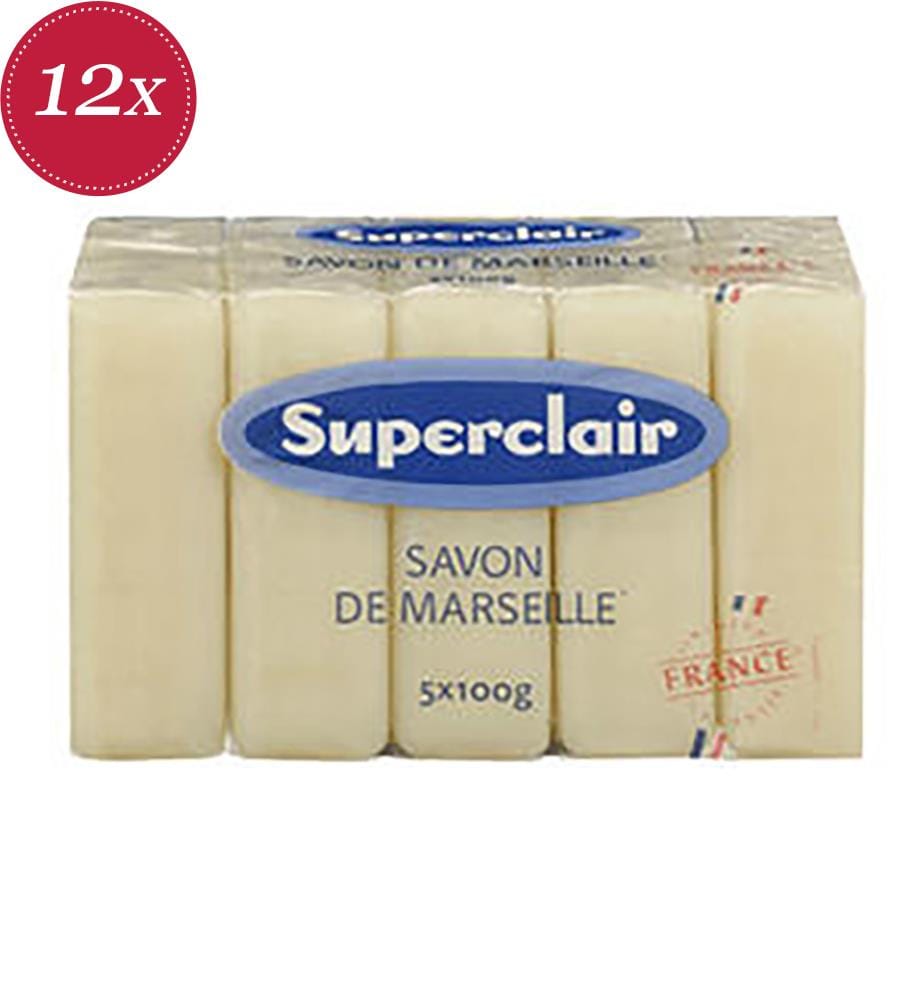 12 confezioni da 5 saponi di Marsiglia Superclair da 100 g