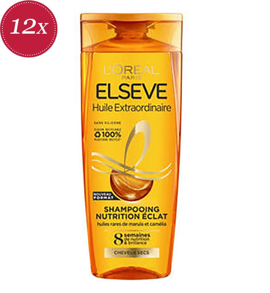 Lot de 12 Shampoing Nutrition Éclat Cheveux Secs Huiles Rares de Marula et Camélia - 300 ml