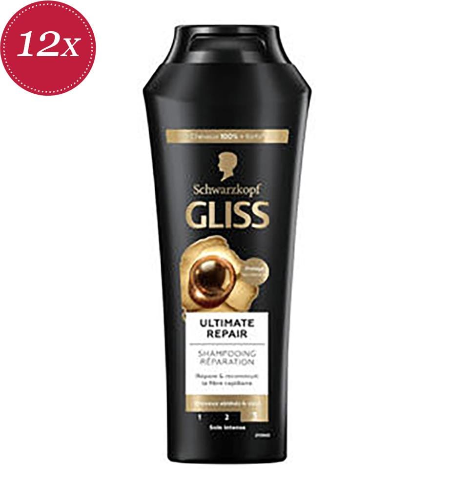 Lot de 12 Shampooing Gliss Ultimate Repair Cheveux Extrêmement Abîmés, Secs - 50ml