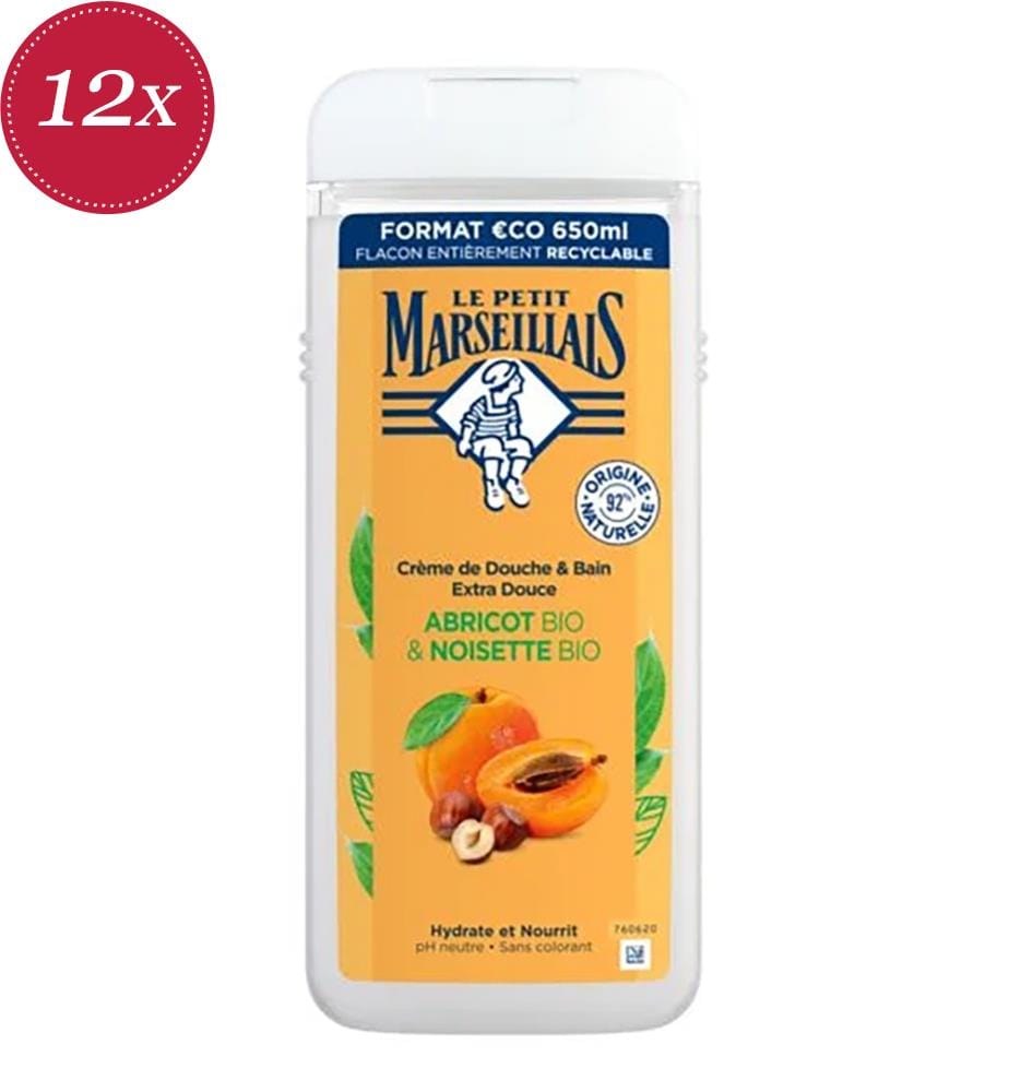 Lot de 12 Gels douche Extra Douce Abricot Bio & Noisette Bio - 650 ml