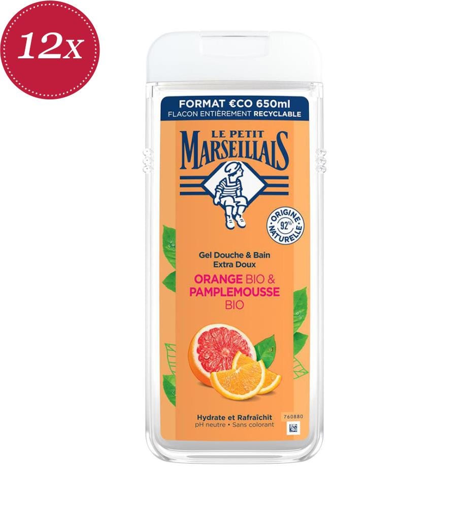 Set di 12 gel doccia biologici extra delicati all'arancia e al pompelmo - 650 ml