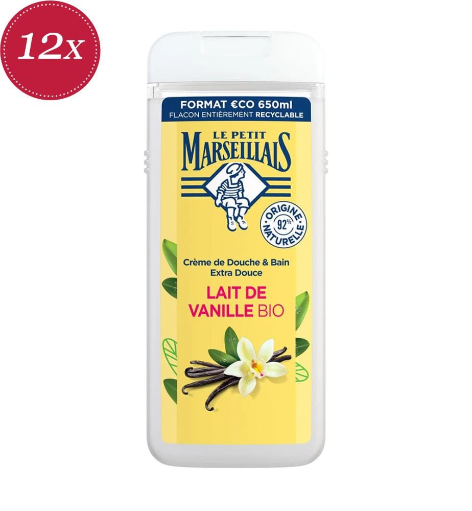 Lot de 12 Gels Douche Lait de Vanille Bio - 650 ml