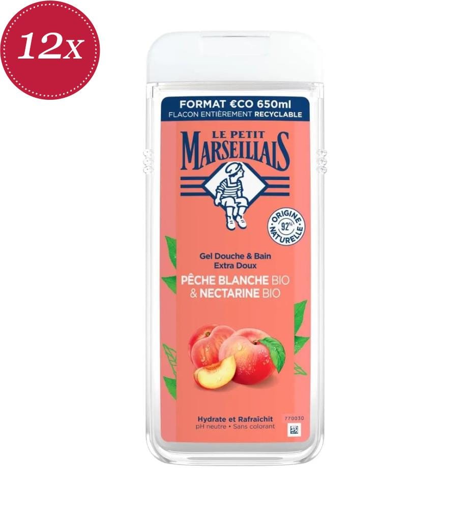 Lot de 12 Gels douche Pêche Blanche Bio & Nectarine Bio - 650 ml
