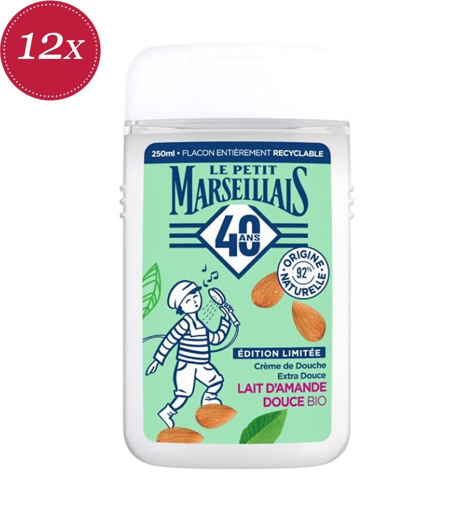12 flaconi di gel doccia da 250 ml al latte di mandorle dolci biologico