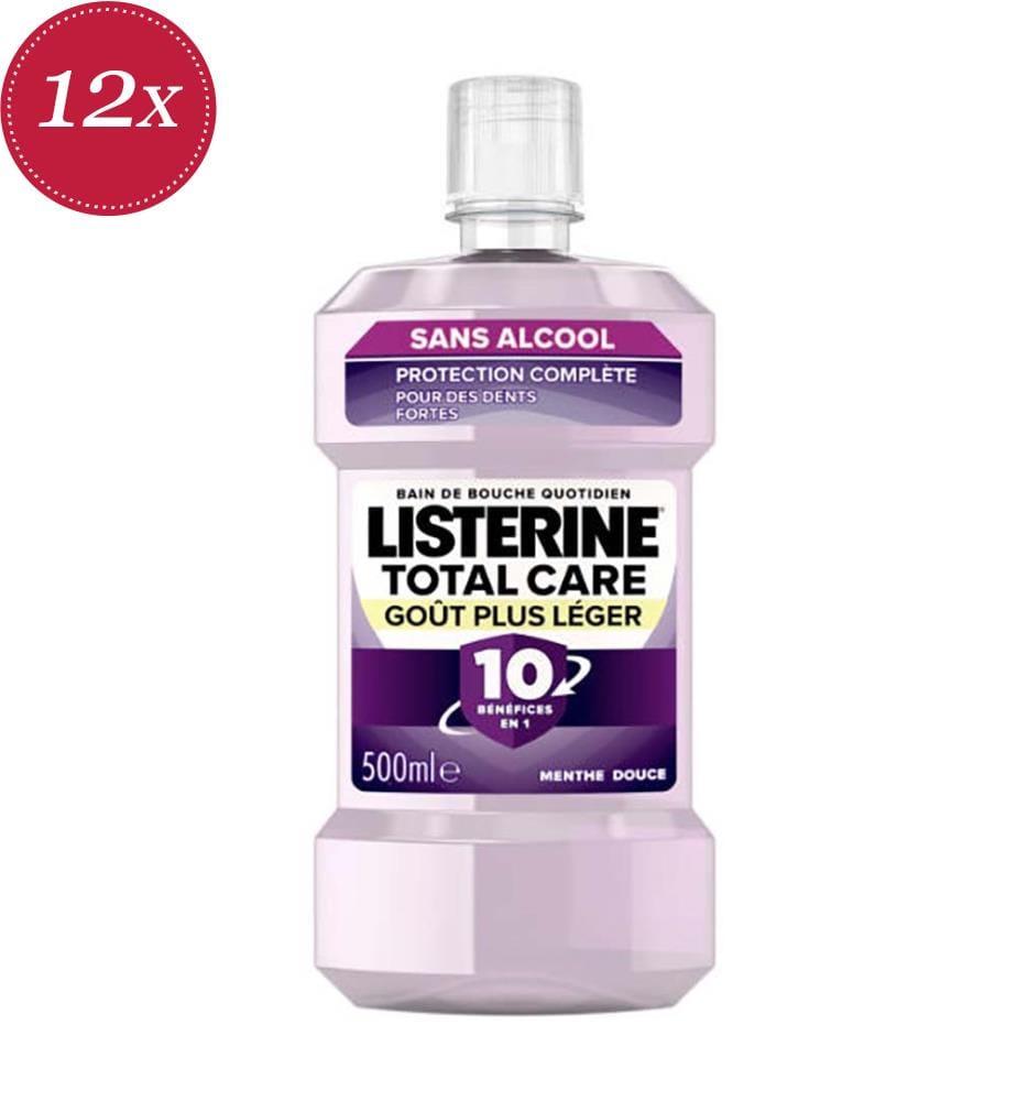 Lot de 12 Bains de Bouche Menthe Douce Total Care 10 en 1 Sans Alcool - 500 ml
