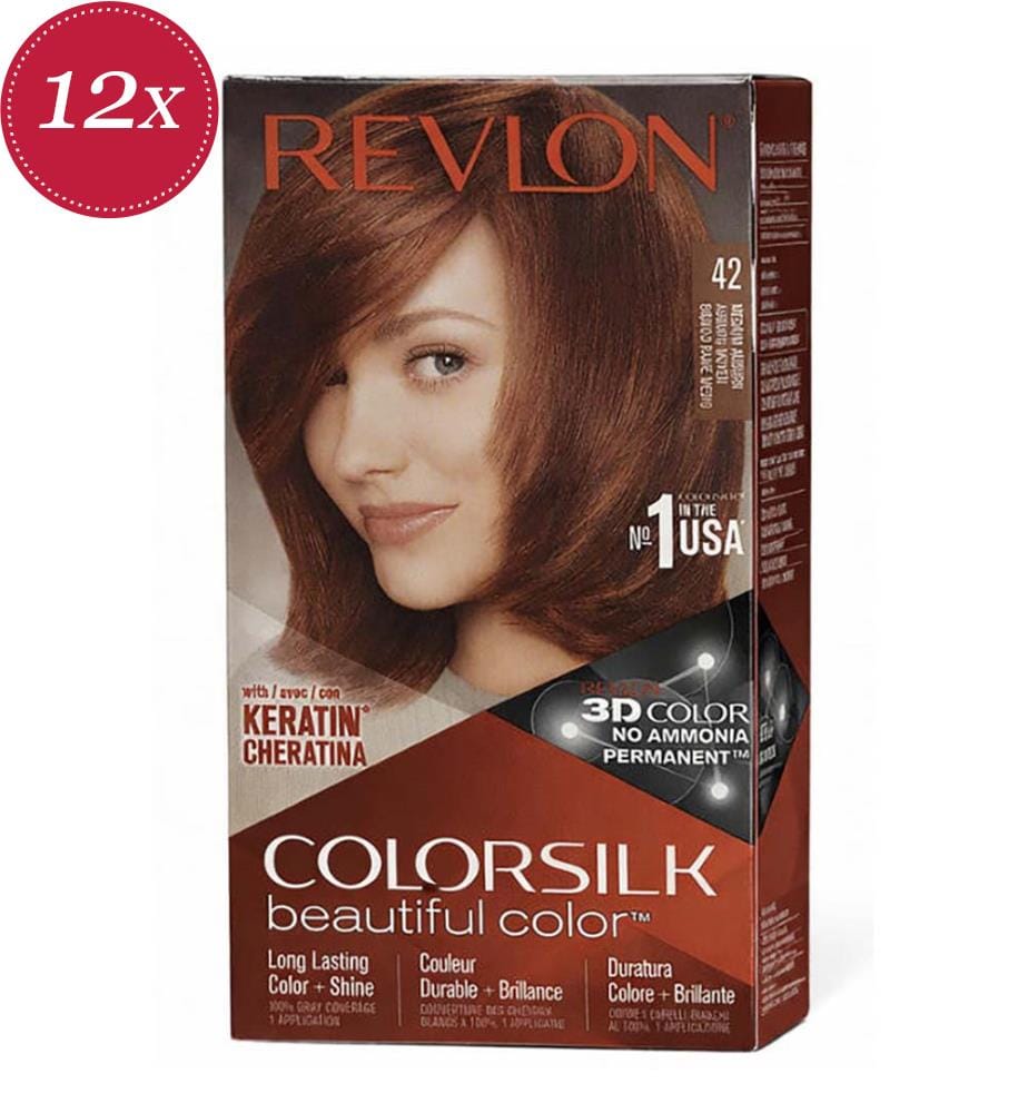 Confezione da 12 tinte per capelli castano ramato medio alla cheratina senza ammoniaca n. 42