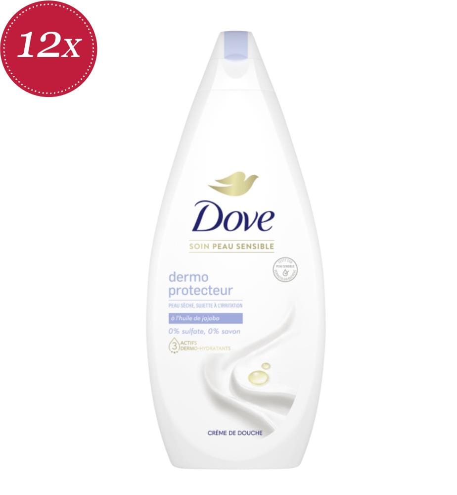 Lot de 12 crèmes de douche dermoprotectrices pour peaux sensibles à l'huile de jojoba - 750 ml