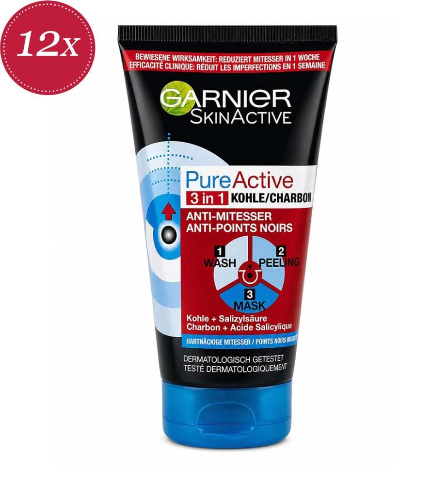 Set of 12 Pureactive 3-in-1 Charcoal Blackhead Cleansing Gels - 150 ml