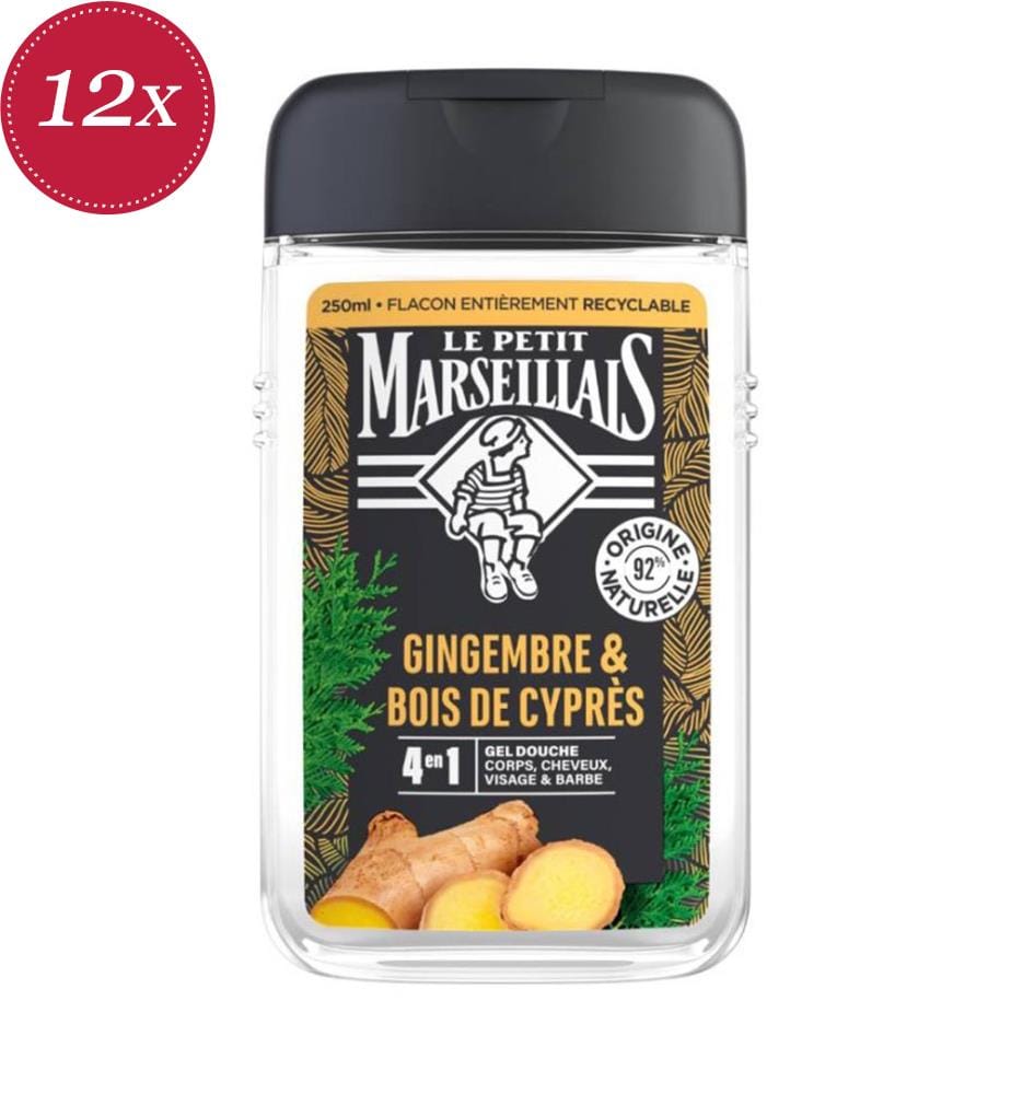 12x Duschgel 250 ml 4-in-1 – Ingwer & Zypressenholz