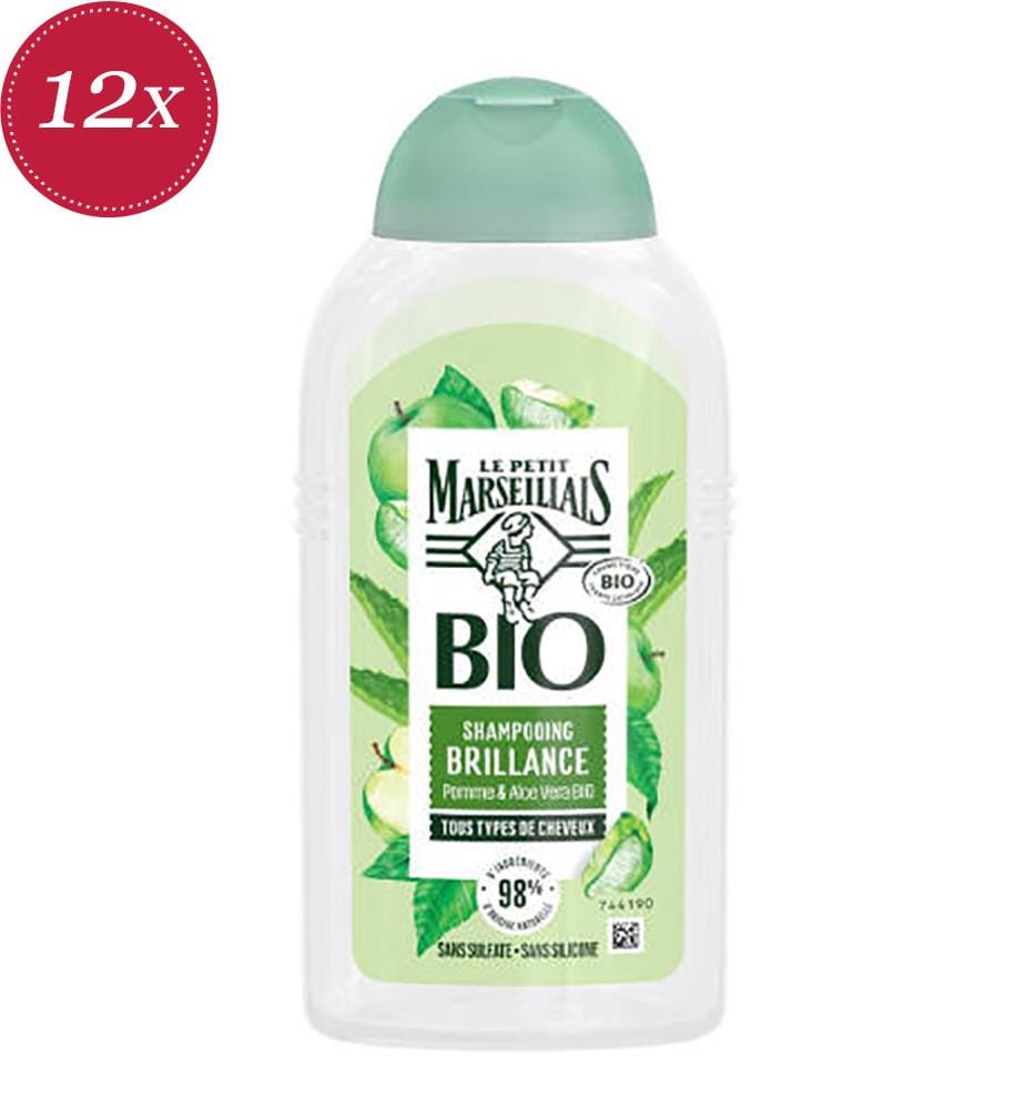 12 flaconi di shampoo liquido da 240 ml per capelli lucenti – Mela e aloe vera biologica