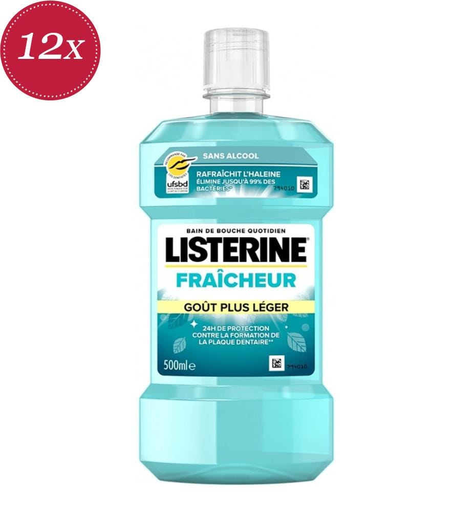 12 flacons de bain de bouche « Fraîcheur » de 250 ml – goût plus doux