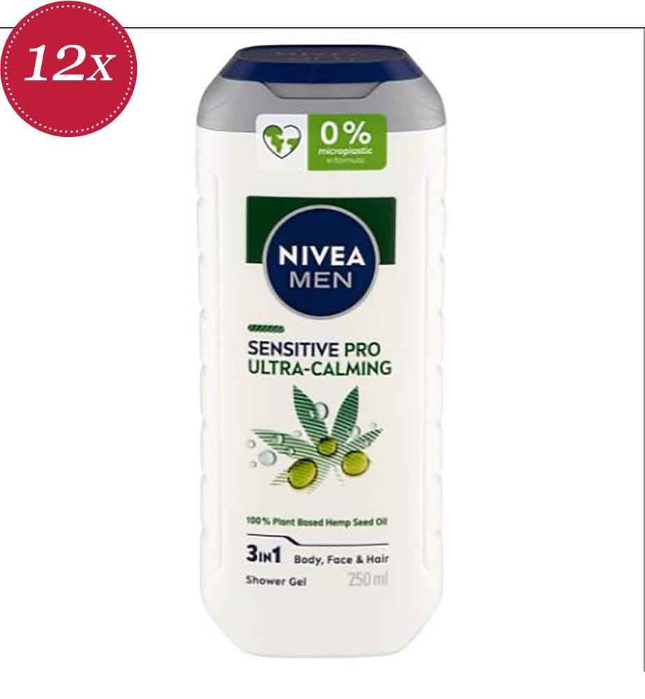 12x Duschgel 250 ml Men 3-in-1 – Sensitive Pro – Hanfsamenöl