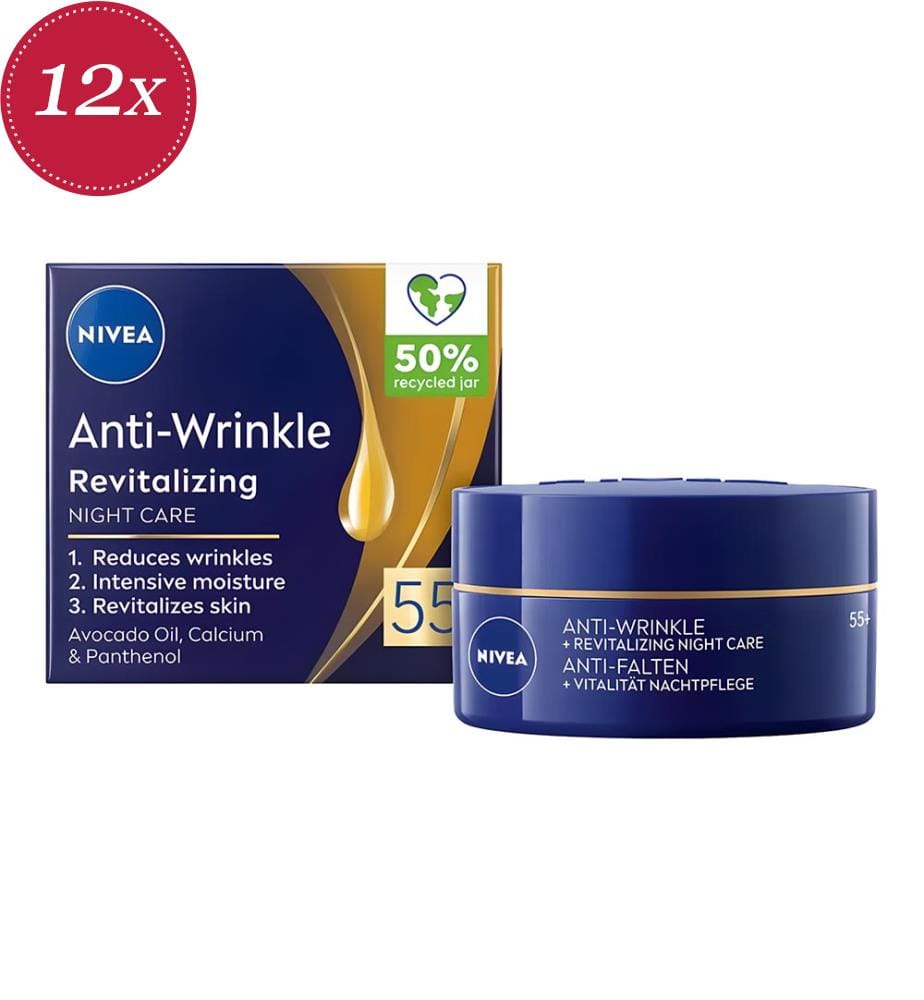 12x Gesichtscreme 50 ml Nachtcreme – Anti-Falten – Avocadoöl, Kalzium & Panthenol