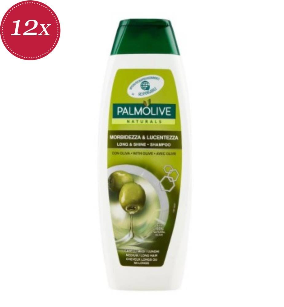 12 flaconi di shampoo liquido da 350 ml all'oliva – capelli lunghi o medio-lunghi