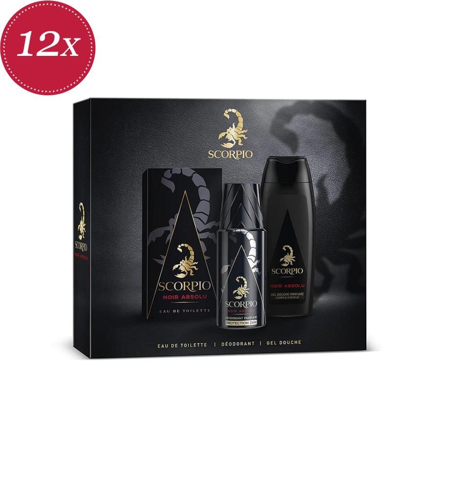 12x Scorpio „Vertigo“-Mix-Set – Eau de Toilette 75 ml + Deodorant 150 ml + Duschgel 250 ml