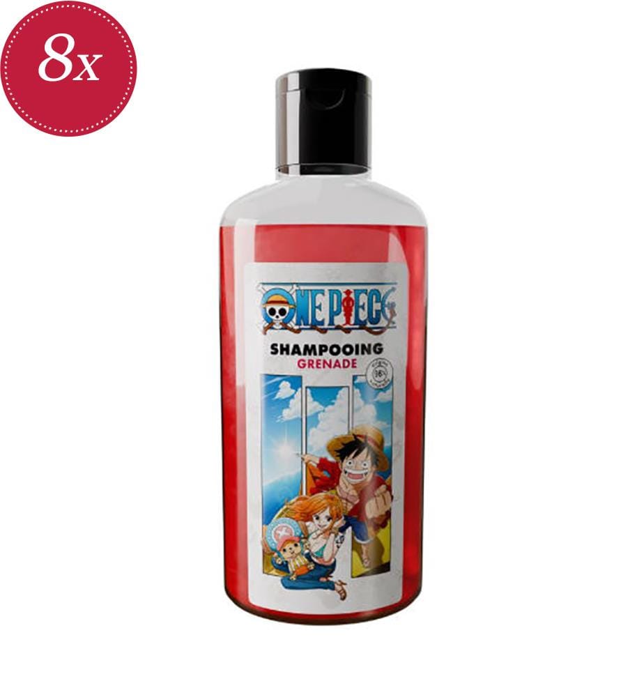 8 flaconi di shampoo liquido One Piece da 400 ml al gusto di melograno