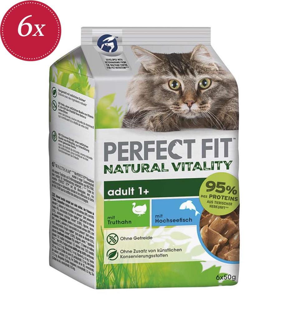 6x - Perfect Fit™ - Sachets multipack Vitalité naturelle adulte 1+ dinde et poisson de haute mer - 6x(6x50g)