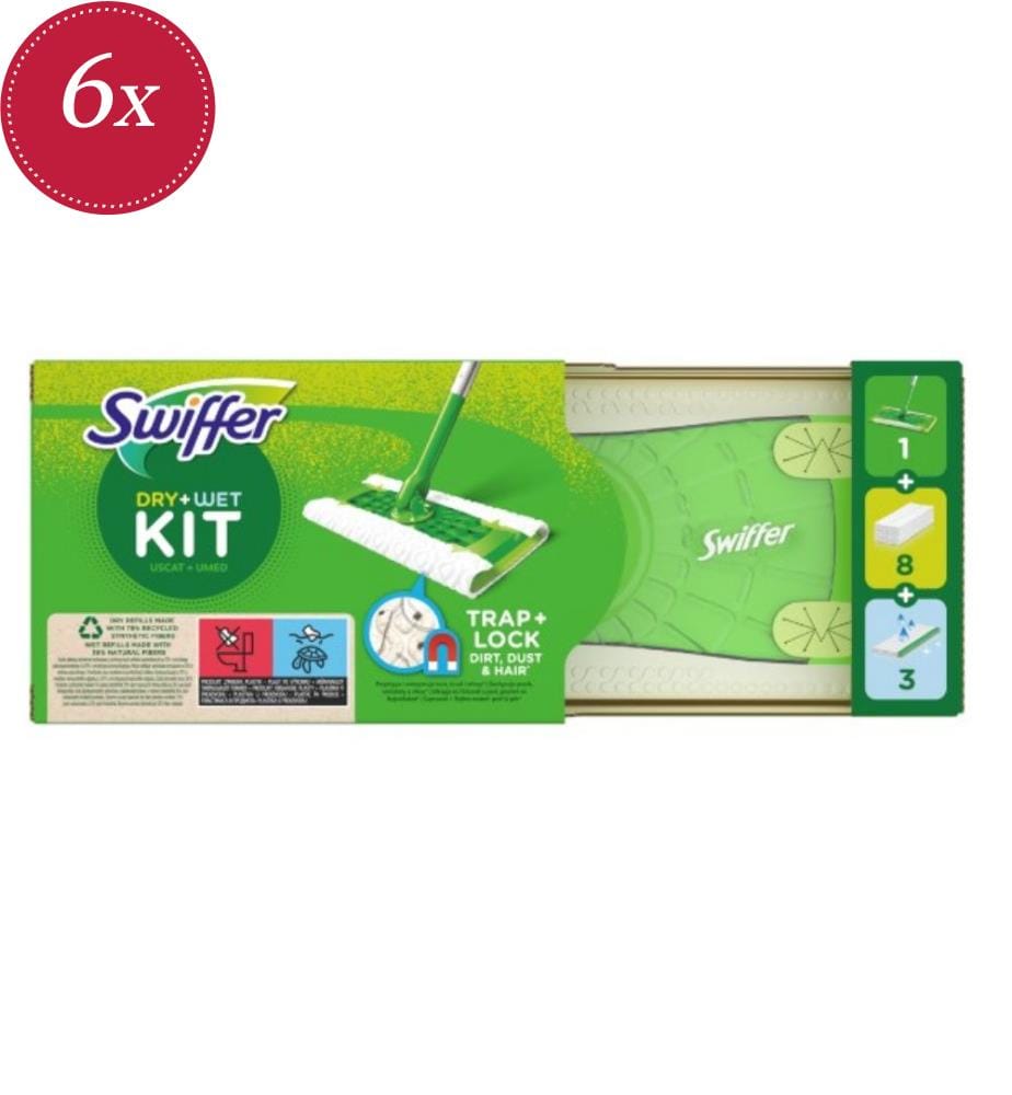 6er-Set Besen Std 1 Stiel + 8 Tücher + 3 Feuchttücher - Exp 01/2025