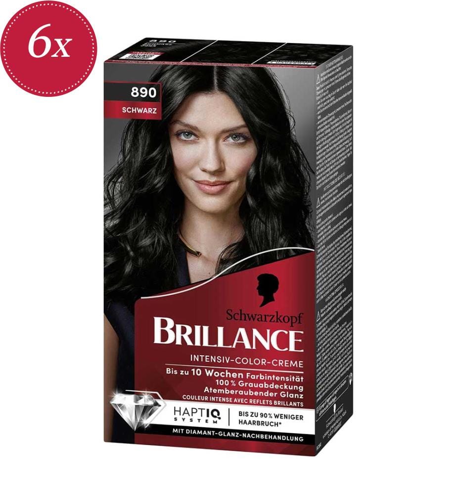 Set di 6 tinte per capelli Schwarzkopf Brillance 890 - Nero