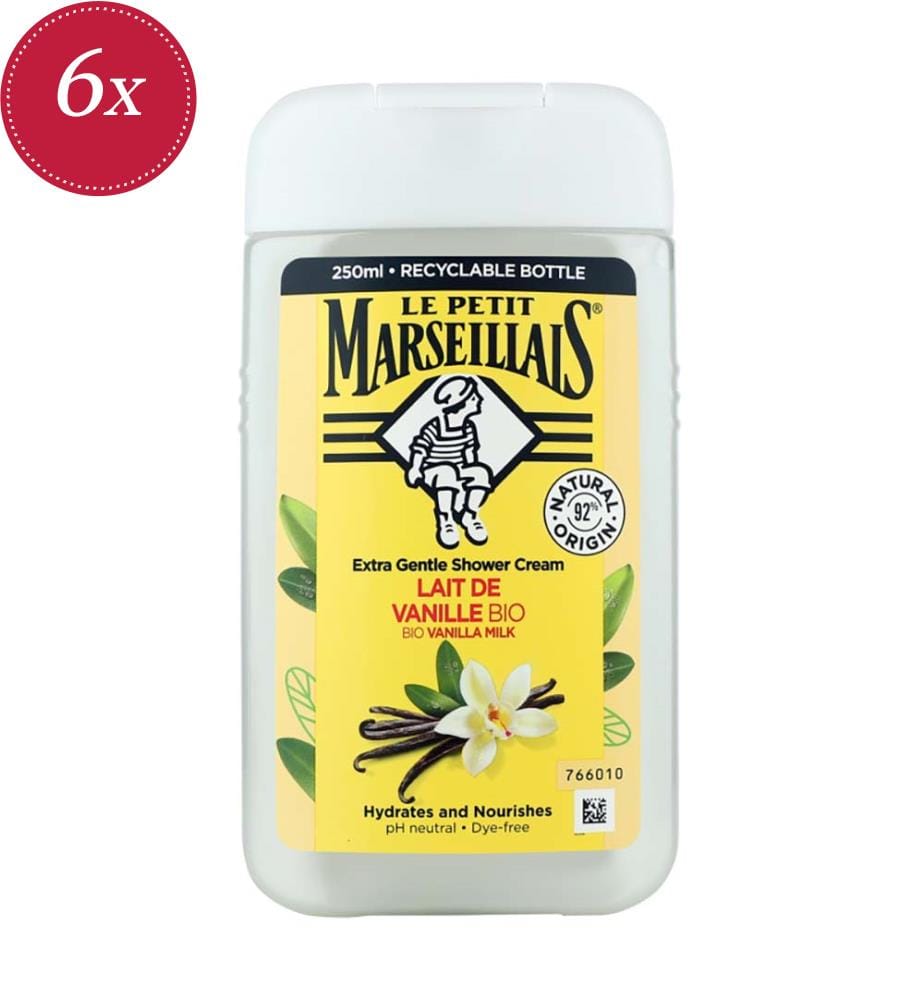 Confezione da 6 gel doccia extra delicati al latte di vaniglia biologico - 250 ml