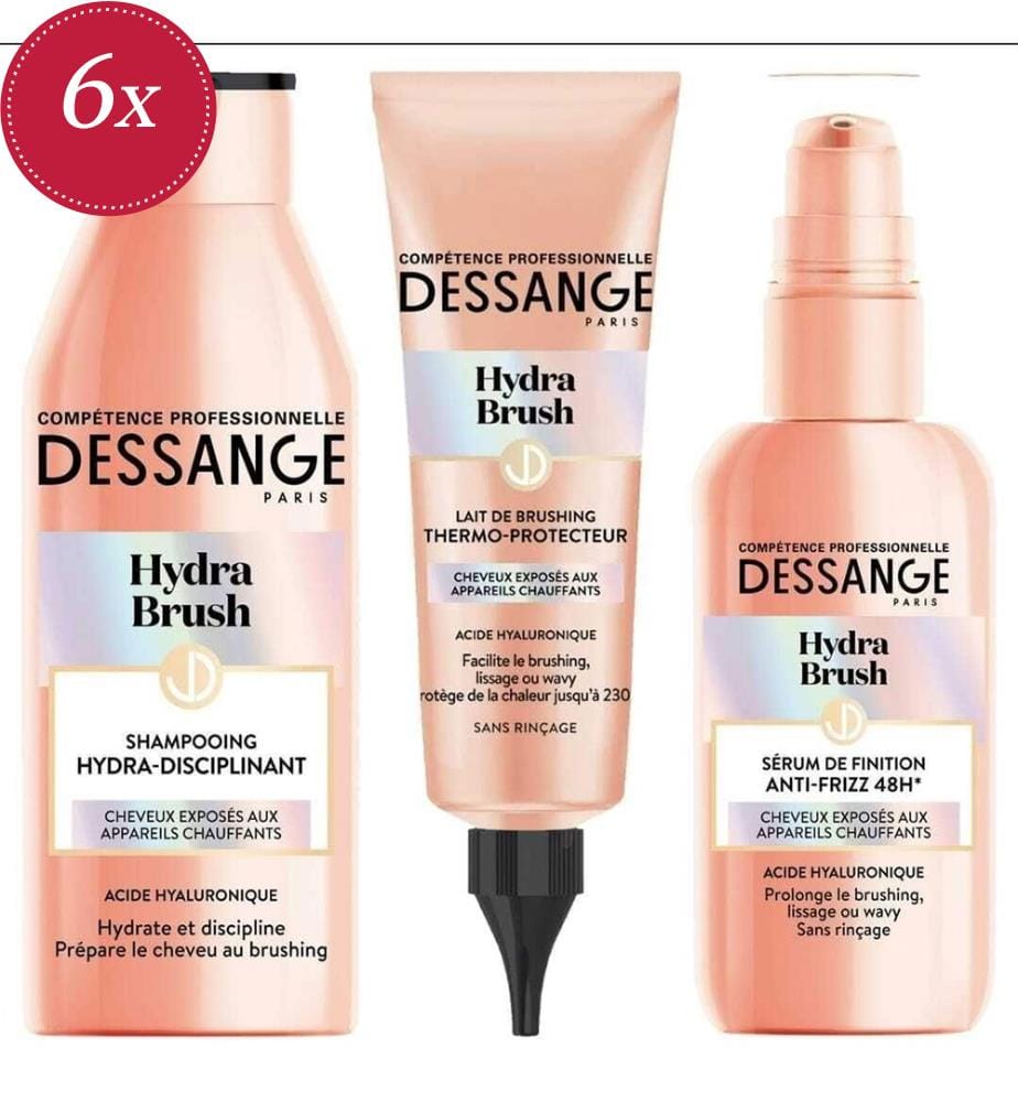 Lot de 6 Coffrets Soin Thermo-Protecteur Shampooings Hydra-Disciplinants 250 ml Sérums Anti-Frizz 48H 100 ml Laits de Brushing Thermo-Protecteurs 125 ml