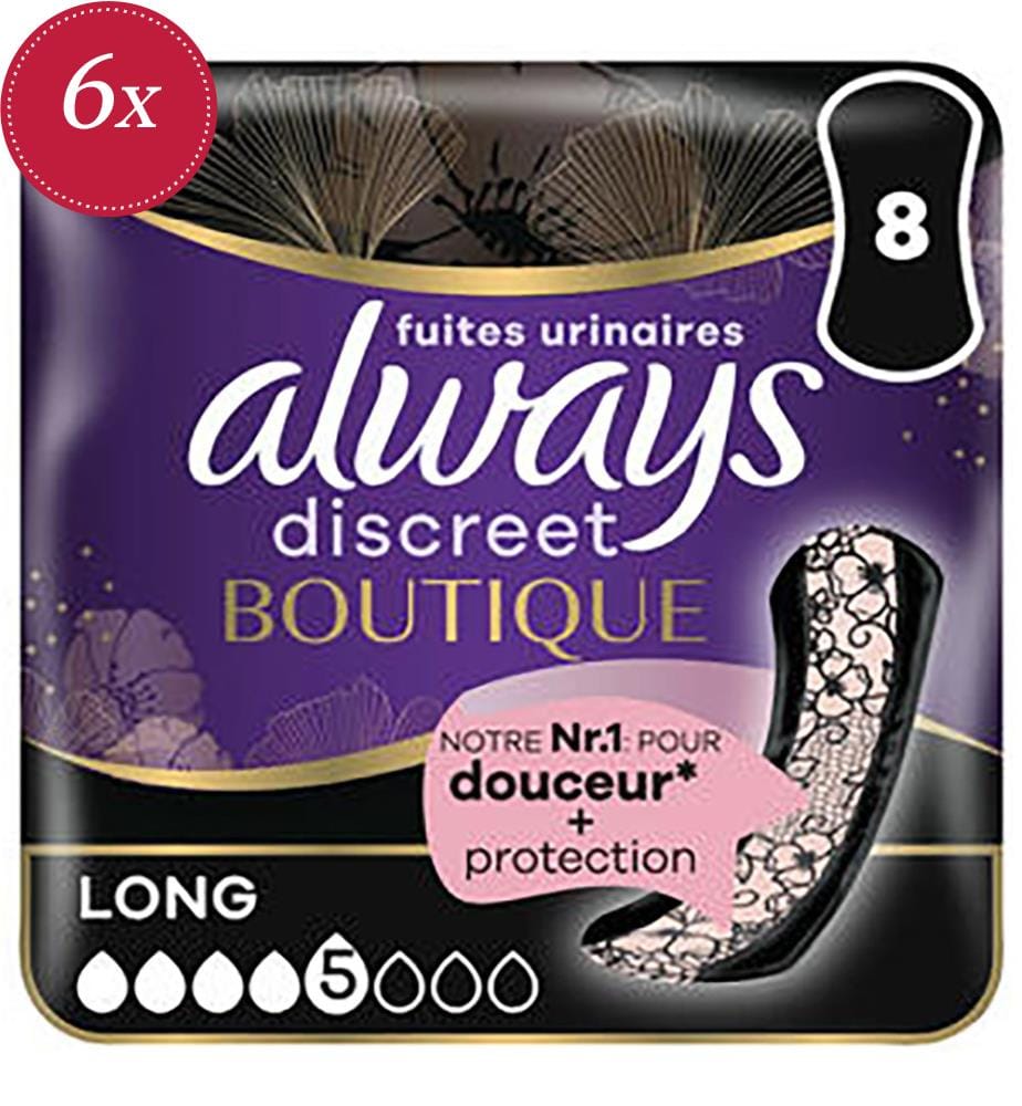 Lot de 6 de 8 Serviettes Hygieniques Discreet Boutique Longues Pour Fuites Urinaires