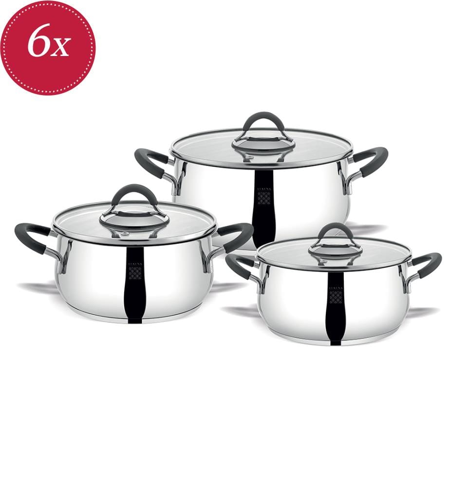 6er-Set Kochtöpfe aus Edelstahl 18-22-26 cm