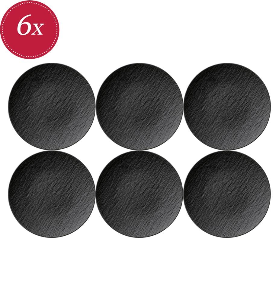 Set of 6 Flat Plates 25 cm - Black