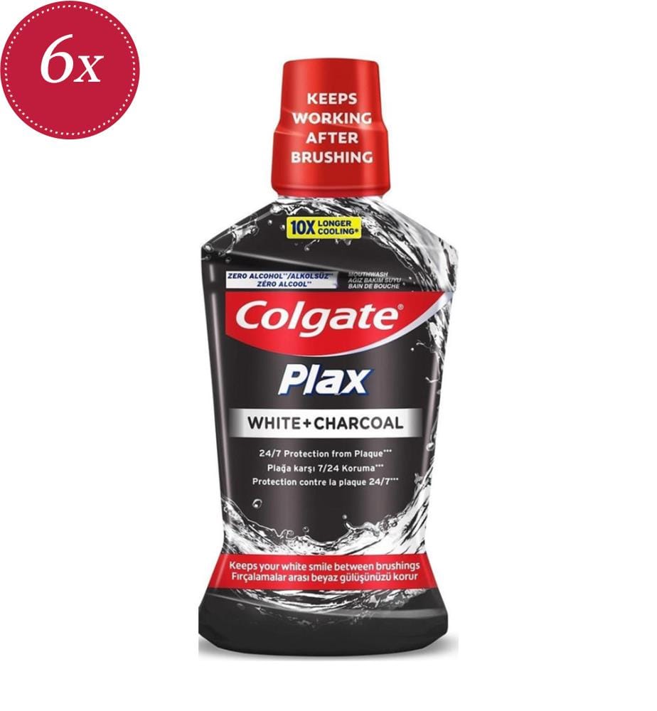 Lot de 6 Bains de Bouche 500Ml Plax White - Charcoal 