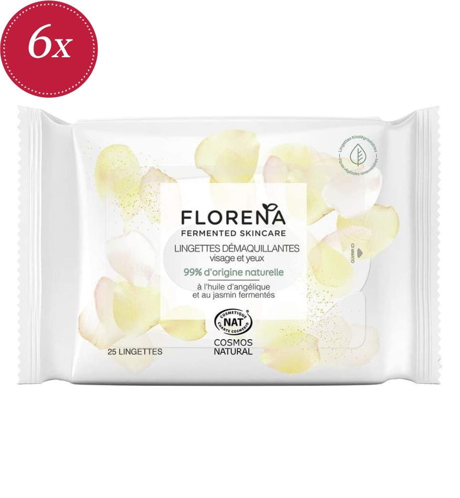 6er-Set Reinigungstücher für Gesicht & Augen - Angelikaöl & Jasmin Fermentes - 25 PCS