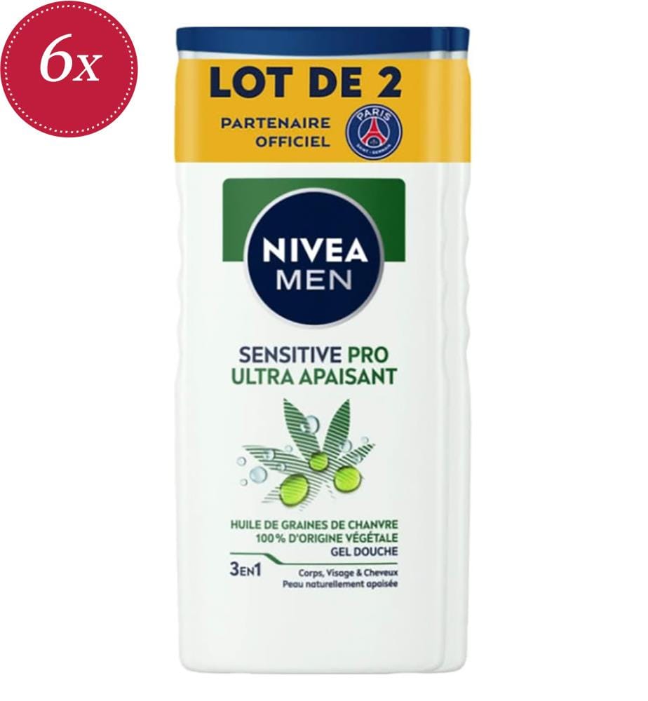 Set di 6 gel doccia uomo 3 in 1 Sensitive Pro all'olio di semi di canapa - 2 x 250 ml