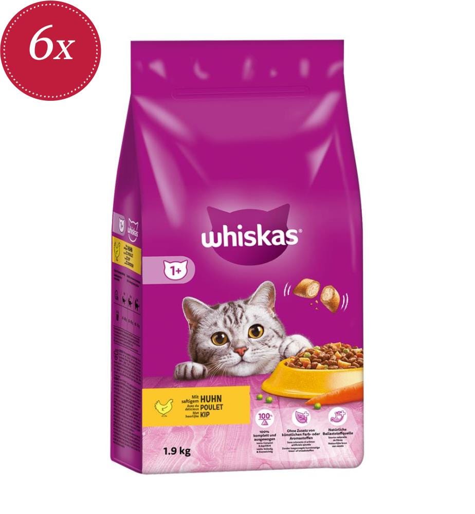 6x Whiskas Trockenfutter Huhn Sélection 1+ - 1900 g