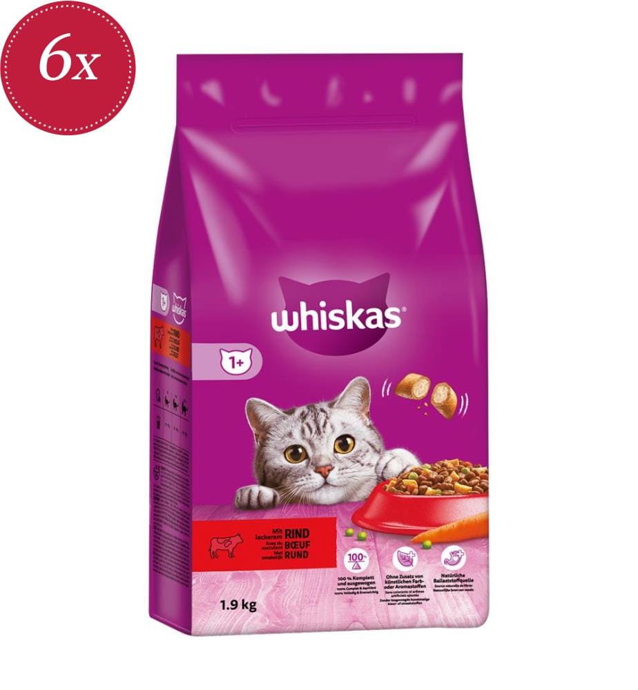 6x Whiskas sec boeuf sélection 1+ - 1900 g